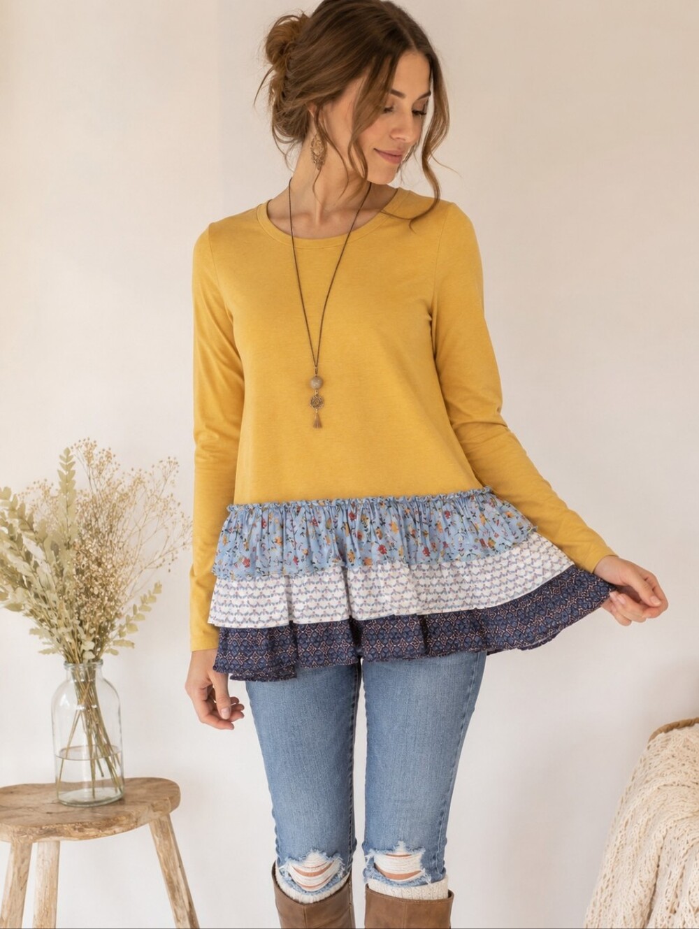 Matilda Jane Make Believe Weekend Vibe Top S Boho Cottagecore Ruffle Tunic